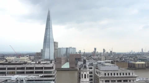 The Shard Building in London - aerial view from Monument Stock Footage