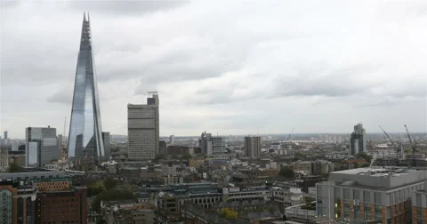 The Shard building, London, England - overcast skyline Stock Footage