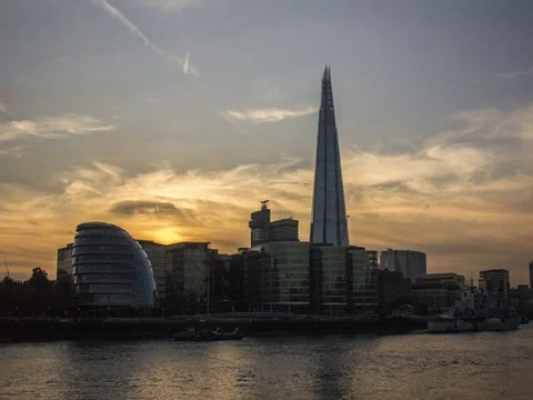 The Shard, London, Time-Lapse, Sunset Stock Footage