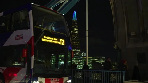 The Shard seen from Tower Bridge, at night Stock Footage 217060319