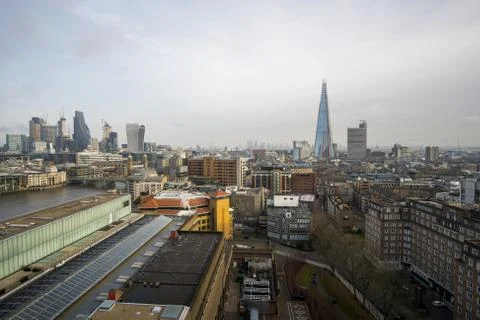 The Shard skyscraper with grey clouds in the sky. Stock Photos