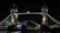 Shard Skyscraper Tower Bridge Close Down London Thames River Illuminated Night HD Footage