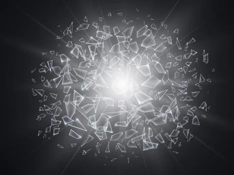 Shards of broken glass. Abstract explosion. Vector illustration. Illustrazione stock