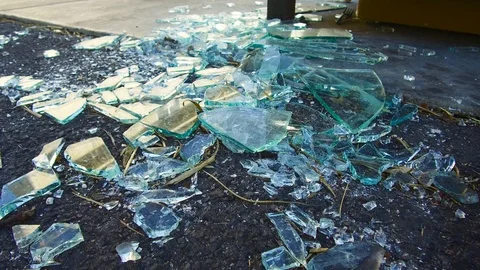 broken glass pieces on floor