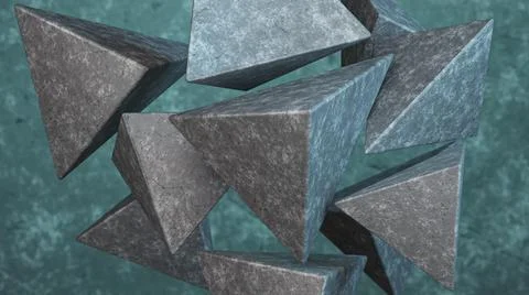 Shards of concrete float in the air. Abstract illustration. 3d render. Stock Illustration