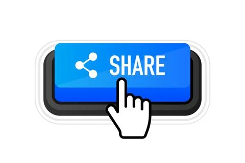 Share 3D blue button on white background. Vecto illustration. 库存插图