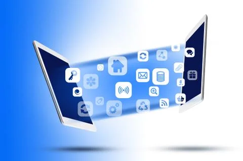 Share apps between digital devices or tablets Stock-Fotos