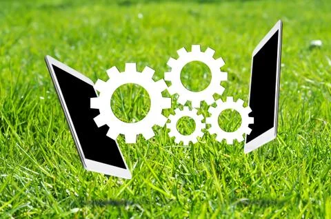 Share apps between digital devices or tablets Stock Photos