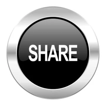 Share black circle glossy chrome icon isolated. Stock Illustration