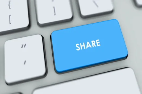Share button on computer keyboard. Key is pressed, click for HD Stock Footage 35648872