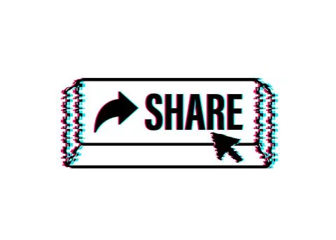 Share button in flat style on blue background. Glitch icon. Social media. Vector Illustrazione stock