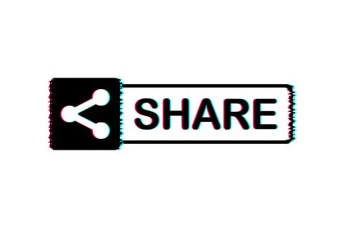 Share button in flat style on blue background. Glitch icon. Social media. Vector Illustrazione stock