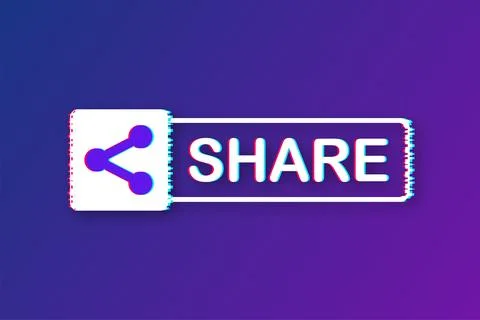 Share button in flat style on blue background. Glitch icon. Social media. Vector Illustrazione stock