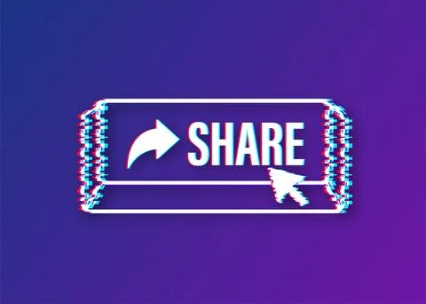 Share button in flat style on blue background. Glitch icon. Social media. Vector Illustrazione stock