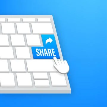 Share button in flat style on blue background. Social media. Vector stock Illustrazione stock