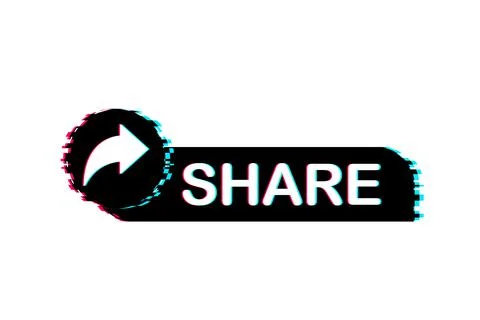 Share button in glitch style on blue background. Social media. Vector stock Illustrazione stock