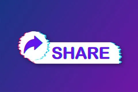 Share button in glitch style on blue background. Social media. Vector stock Illustrazione stock