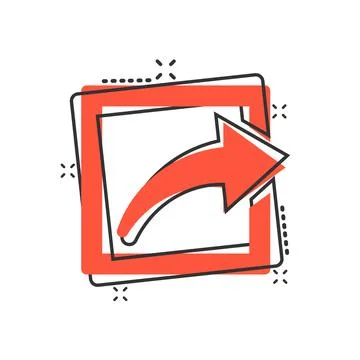 Share button icon in comic style. Arrow cartoon sign vector illustration on w 스톡 일러스트