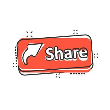 Share button icon in comic style. Arrow cartoon sign vector illustration on w Stock Illustration