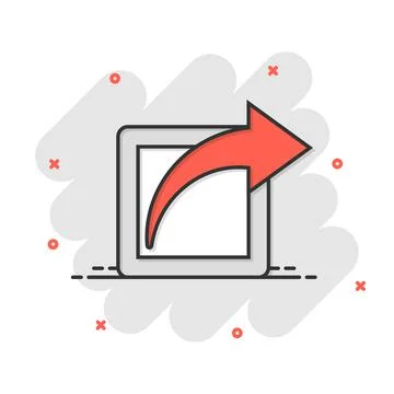 Share button icon in comic style. Arrow cartoon sign vector illustration on w 스톡 일러스트