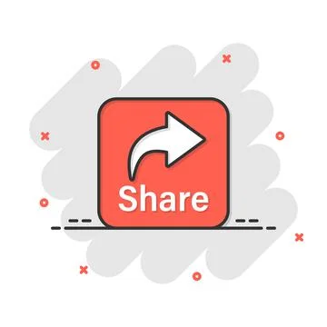 Share button icon in comic style. Arrow cartoon sign vector illustration on w Illustrazione stock