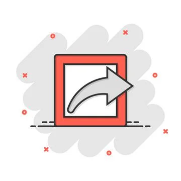 Share button icon in comic style. Arrow cartoon sign vector illustration on w Illustrazione stock