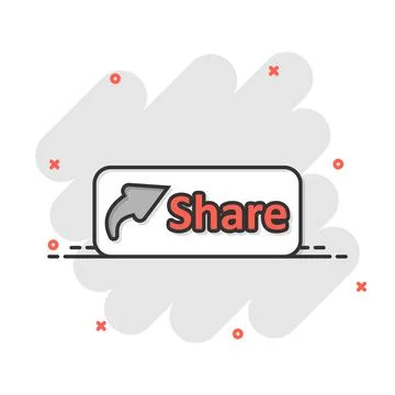 Share button icon in comic style. Arrow cartoon sign vector illustration on w Stock Illustration