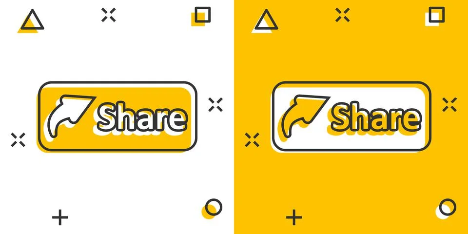 Share button icon in comic style. Arrow cartoon sign vector illustration on w Stock Illustration