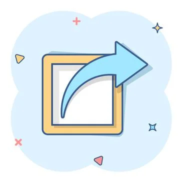 Share button icon in comic style. Arrow cartoon sign vector illustration on w Stock Illustration