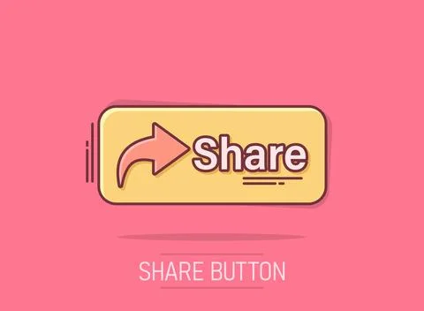 Share button icon in comic style. Arrow cartoon sign vector illustration on.. 스톡 일러스트