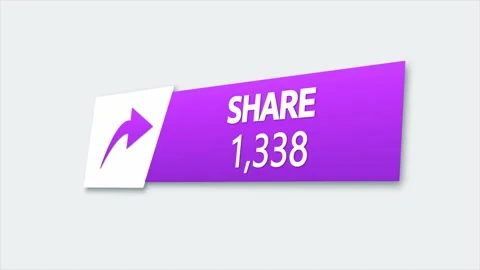Share Button Rotating In Digital 3D Space Counting Amount Of Interaction Video stock 169370659