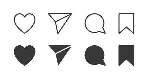 Like share comment and save button solid line icons. Social network icon set Stock Illustration