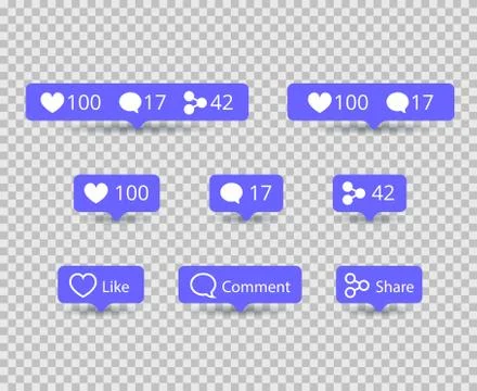 Share, like, comment icons for social network isolated on transparent background Stock Illustration