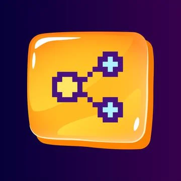 Share content glossy ui button with pixelated color icon Stock Illustration