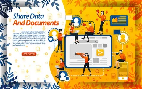 Share data for college and work assignments. Document sharing for workers and Stock Illustration