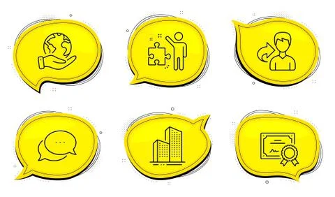 Share, Dots message and Skyscraper buildings icons set. Strategy sign. Vector 스톡 일러스트