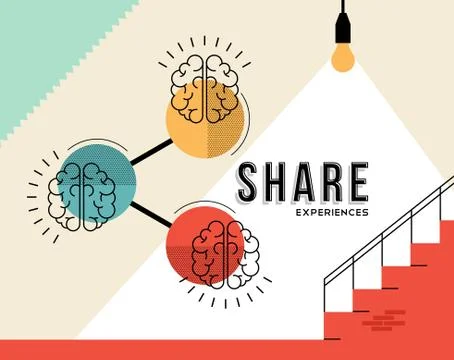 Share experiences concept with human brain design Stock Illustration