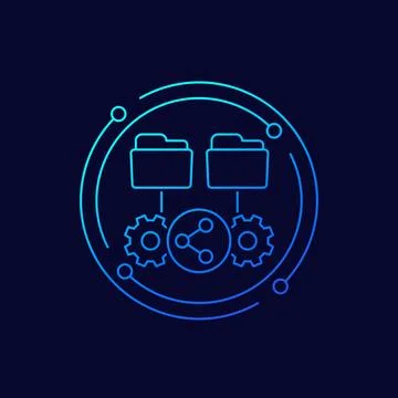 Share files icon with folders, linear design Stock Illustration