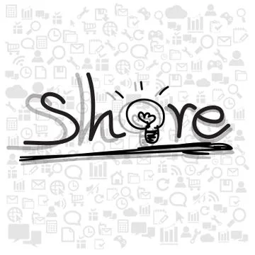 Share, hand drawn on business&amp;technology icon background Stock Illustration