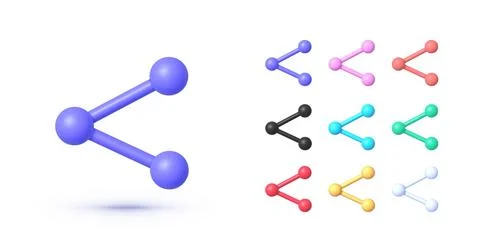 Share icon 3d set. Social media app icon set. Global communication network Stock Illustration