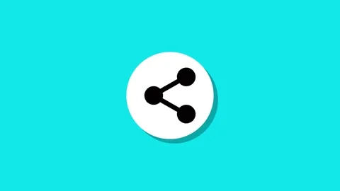 Share icon animation with drop shadow on cyan background, concept of connec.. Stock Footage 327762542