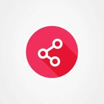 Share icon in red background with long shadow effect , publish symbol. Illustrazione stock