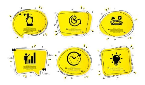 Share idea, Time change and Graph chart icons set. Touchscreen gesture, Parking Stock Illustration