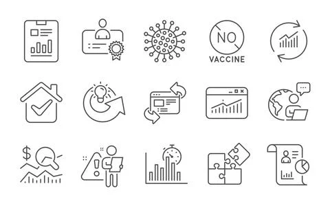 Share idea, Update data and Report icons set. Report timer, Certificate and No 스톡 일러스트