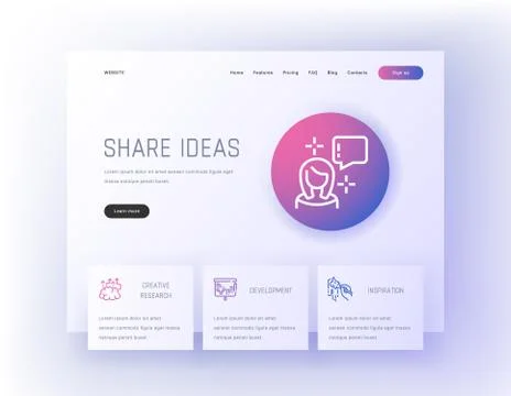 Share ideas, Creative research, Development, Inspiration Landing page template. Stock Illustration