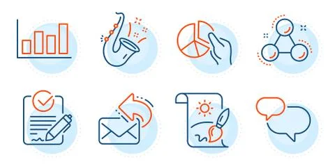 Share mail, Chat message and Rfp icons set. Chemistry molecule, Pie chart and Stock Illustration