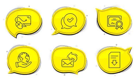 Share mail, Computer mouse and Download file icons set. Approved sign. New e Illustrazione stock