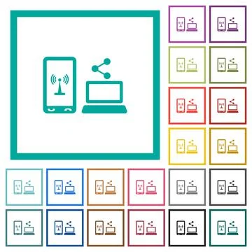 Share mobile internet flat color icons with quadrant frames Stock Illustration