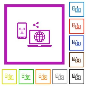 Share mobile internet flat framed icons 스톡 일러스트