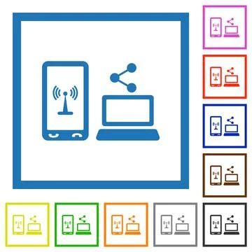 Share mobile internet flat framed icons Stock Illustration